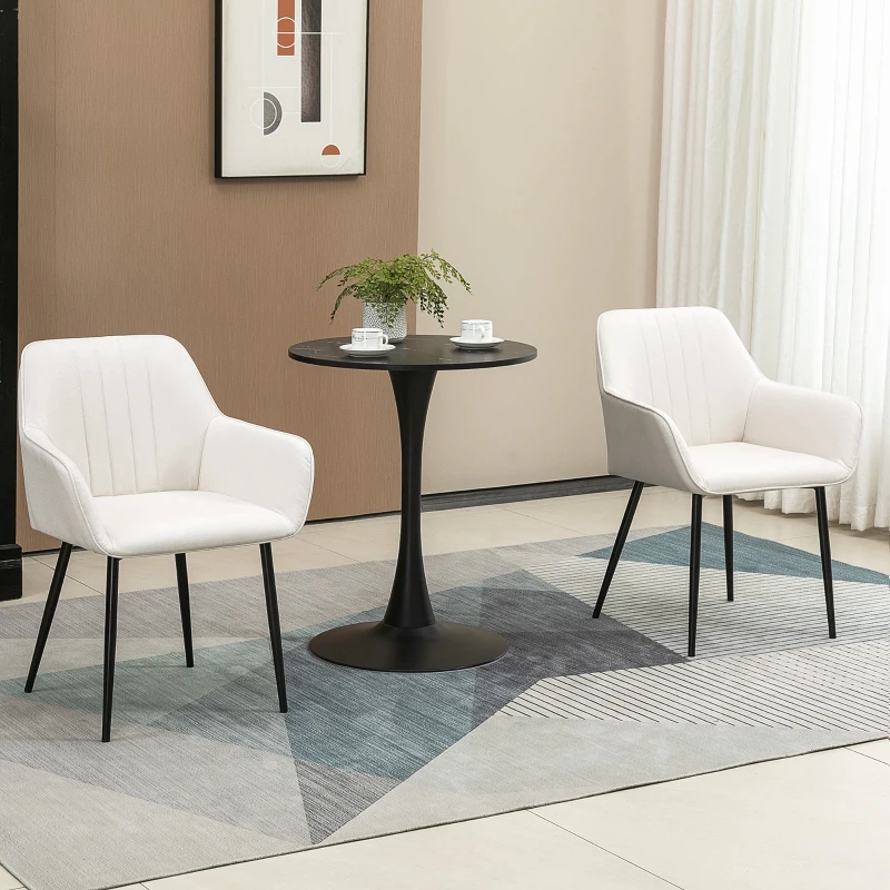 HOMCOM Dining Chairs Set of 2, Upholstered Linen Fabric Accent Chairs with Metal Legs, Beige