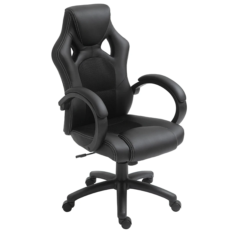 HOMCOM Racing Gaming Chair Office Chair Computer Desk Gamer Chair with Swivel Wheels, Padded Headrest, Tilt Function, Black