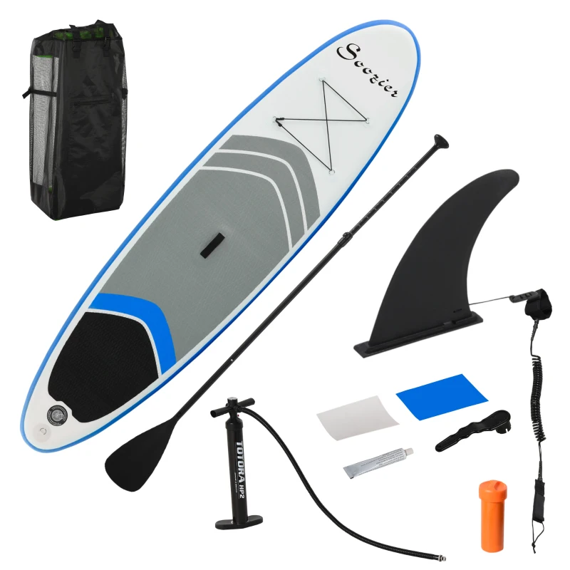 Soozier Inflatable Paddle Board, 10'×31.5"×6" Stand Up Paddle Board, Lightweight & Foldable w/ ISUP Accessories & Carry Bag, Aluminum Paddle, Fix Accessories Set, Air Pump, Leash