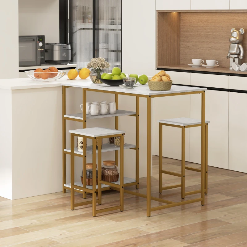 HOMCOM 3 Piece Bar Table and Chairs Set, Kitchen Table and 2 Bar Stools for Dining Room, Living Room, Small Space, Grey