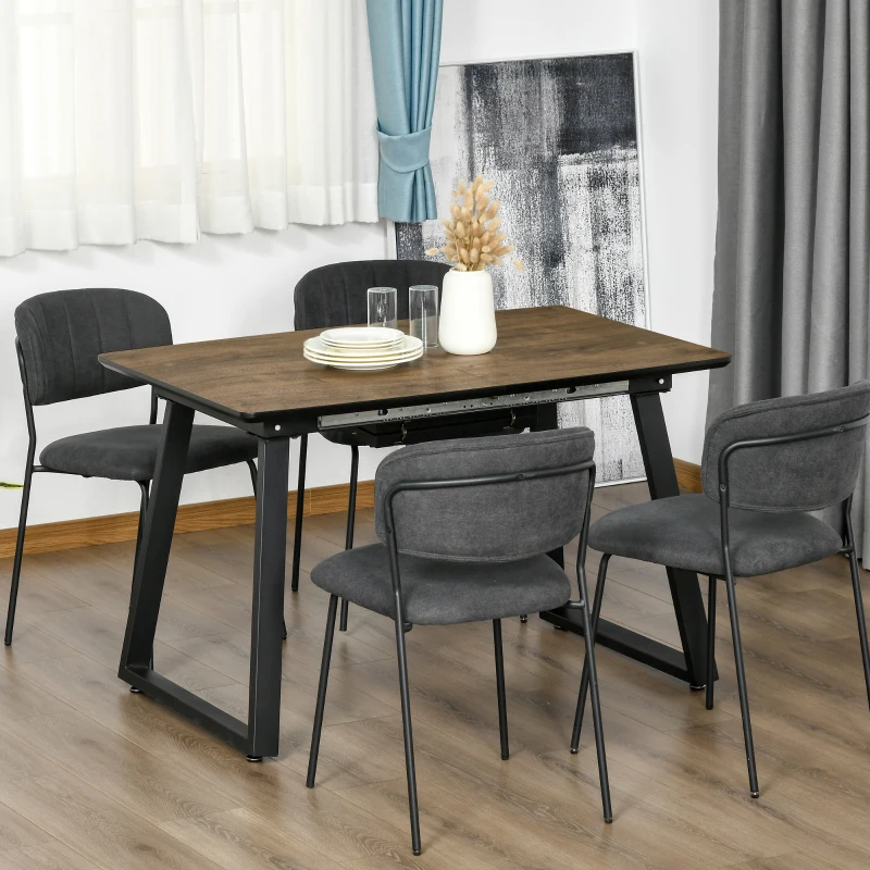 HOMCOM Extendable Dining Table Rectangular Wood Effect Tabletop for 4-6 People with Steel Frame & Hidden Leaves for Kitchen, Dining Room, Living Room