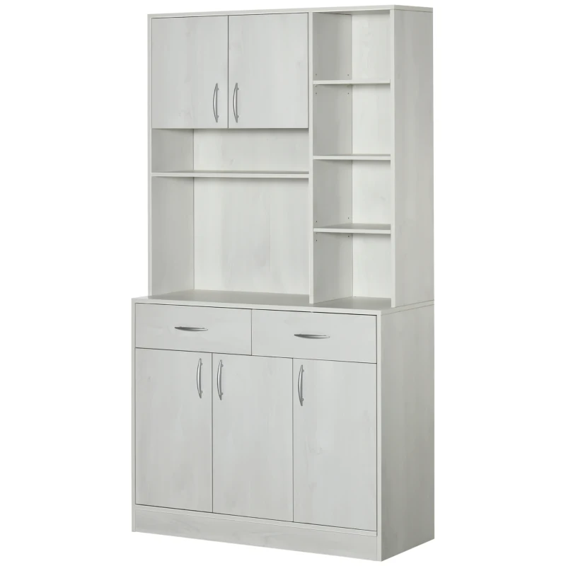 HOMCOM 71" Kitchen Hutch with Storage Cabinet, Modern Buffet with Hutch, Cupboard with Drawers for Living Dining Room, Ash White