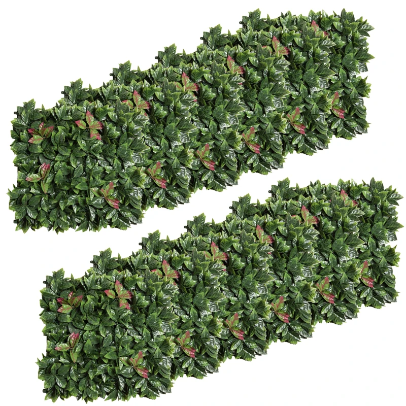 Outsunny 12PCS Artificial Boxwood Wall Panels 20" x 20" Photinia Serrulata Privacy Fence Screen Faux Hedge Greenery Backdrop for Home Garden Backyard Balcony