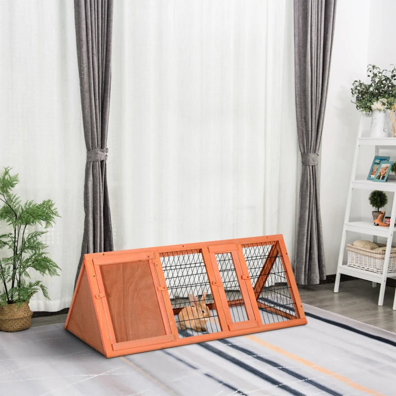 PawHut 47" Triangular Wooden Rabbit Hutch Bunny Guinea Pig House Small Animal Cage Backyard Garden Habitat