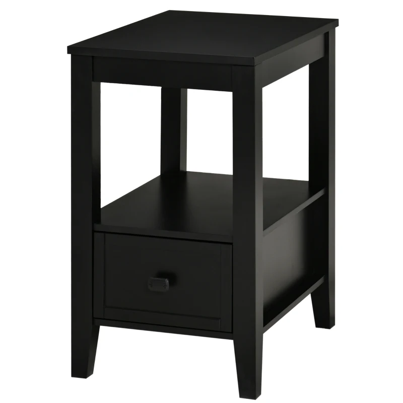 HOMCOM Side Table, Modern Coffee End Table with Drawer and Shelf,  Nightstand for Bedroom, Living Room, Black