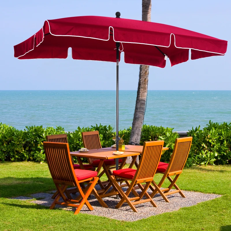 Outsunny 6.5x4ft Rectangle Patio Umbrella Aluminum Tilt Adjustable Garden Parasol Sun Shade Outdoor Canopy Red