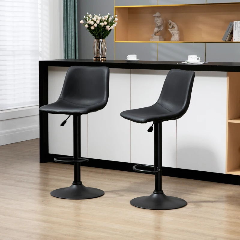 HOMCOM Adjustable Counter Height Bar Stools Set of 2, 360° Swivel Kitchen Counter Stools Dining Chairs with Backs, Vintage Leather, Retro Grey