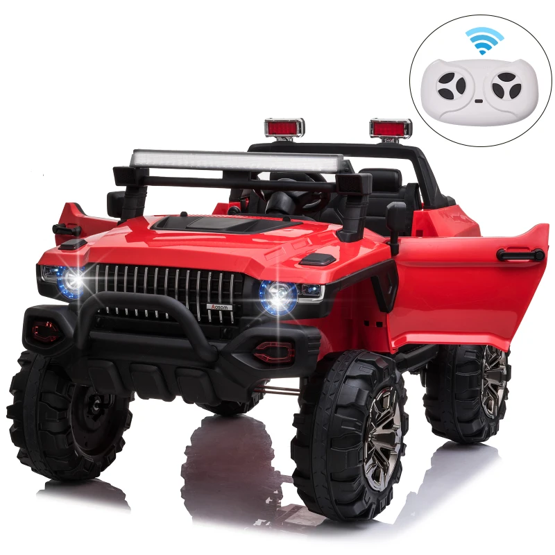 Aosom 2-Seater Kids Ride On Police Car, 12V 7AH Ride on Truck, Electric Car for Toddlers with Remote Control, LED Lights, Big Wheels, 4 Shock Absorbers, MP3, Storage, Red