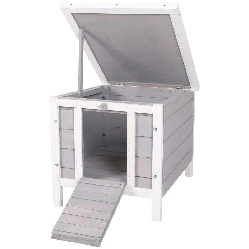 PawHut Wooden Rabbit Hutch Bunny Cage Outdoor Cat House Guinea Pig Cage Duck Shelter, Indoor Outdoor Use, 20"x16.5"x17", Grey