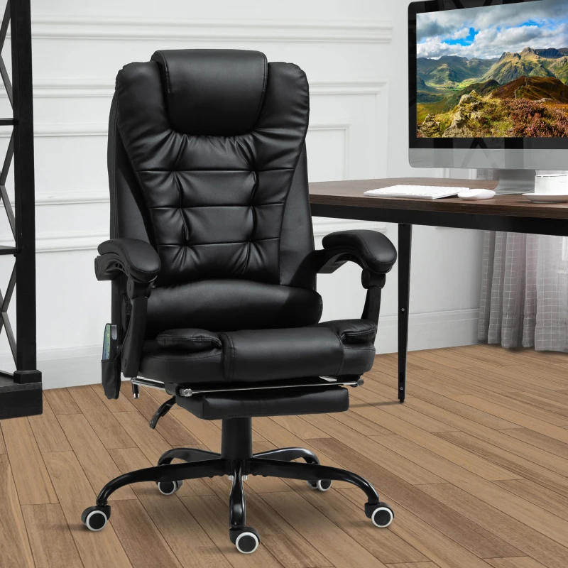 Vinsetto Reclining Office Chair with Footrest, Vibrating Massage, Adjustable Height, Perfect for Home Office, Black