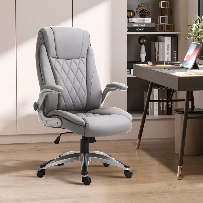 Vinsetto High-Back Office Chair Executive Swivel Computer Desk Chair, with PU Leather, Flip-up Armrest, Grey