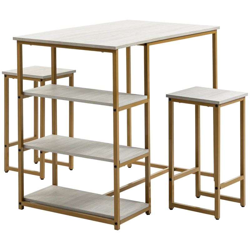 HOMCOM 3 Piece Bar Table and Chairs Set, Kitchen Table and 2 Bar Stools for Dining Room, Living Room, Small Space, Grey