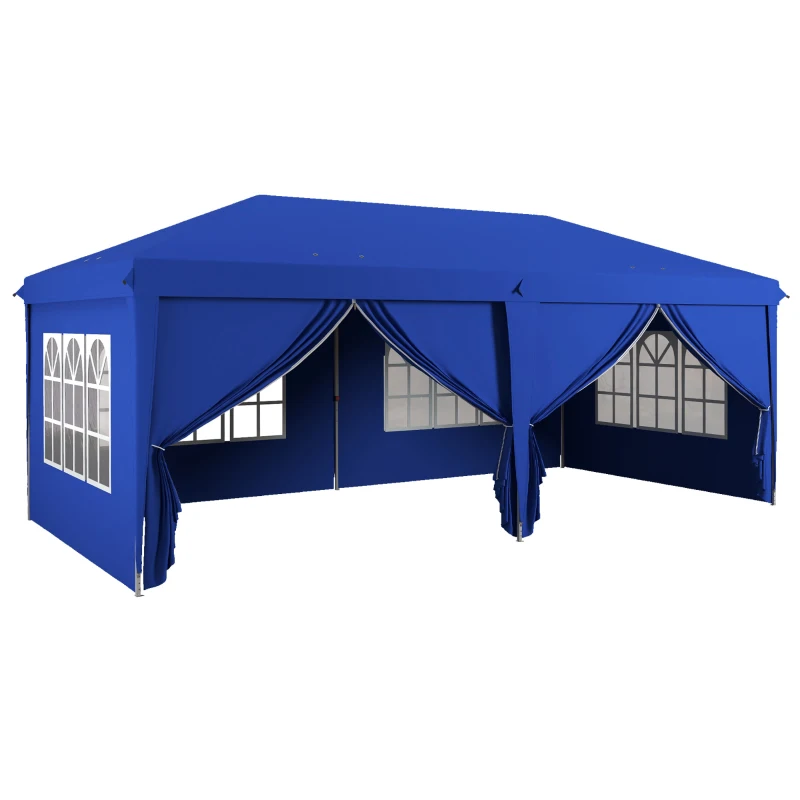 Outsunny 10' x 20' Pop Up Canopy Tent Outdoor Portable Easy Up Party Tent Garden Shade Shelter with Walls Carrying Bag, Blue