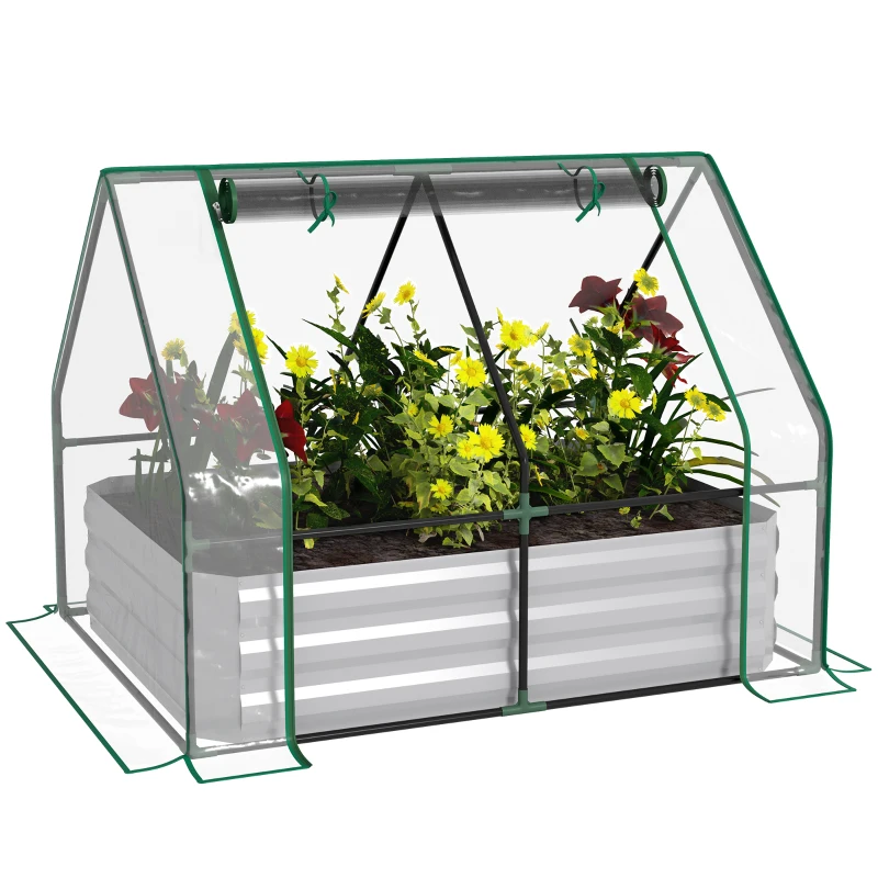 Outsunny Steel Outdoor Raised Garden Bed with Greenhouse,Cover, Roll Up Door, Dual Use, 50"x37.4"x36.2", Clear
