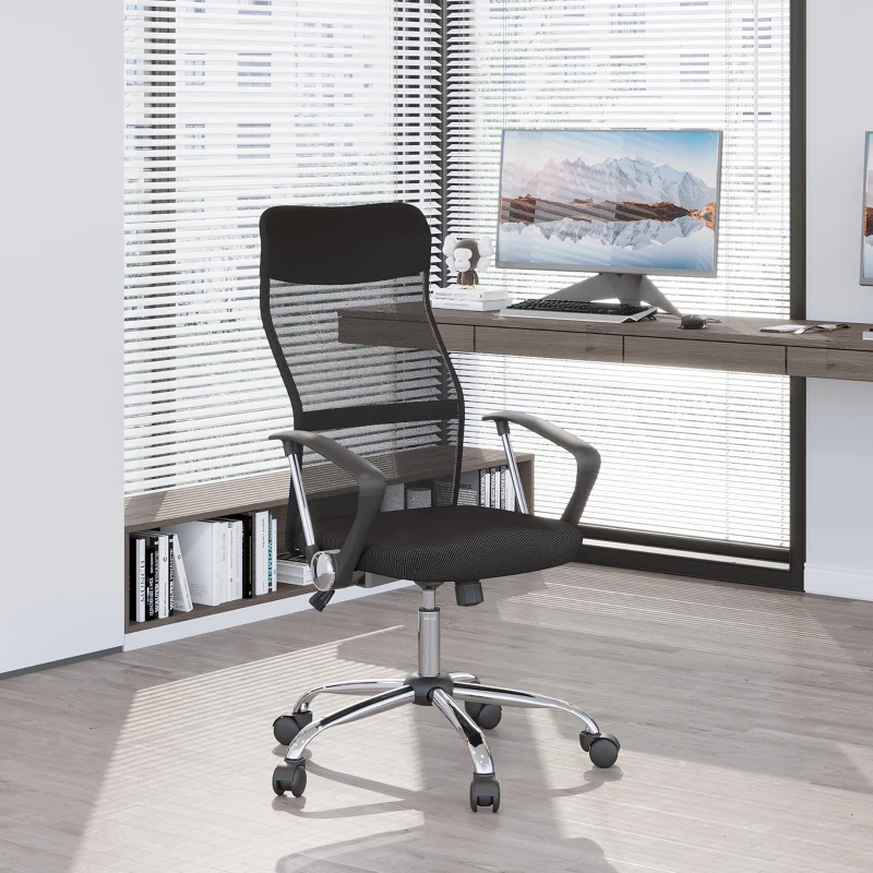 HOMCOM Ergonomic Mesh Office Chair, High Back Computer Desk Chair with Adjustable Height, Tilt Function, Armrest, 360° Swivel for Home Office, Black