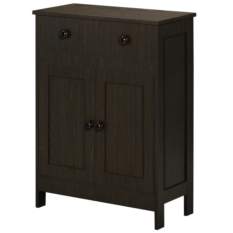 HOMCOM Bathroom Floor Cabinet, Freestanding Storage Cabinet with Drawer and Shaker Doors, Accent Cabinet, Sideboard with Adjustable Shelf, Brown