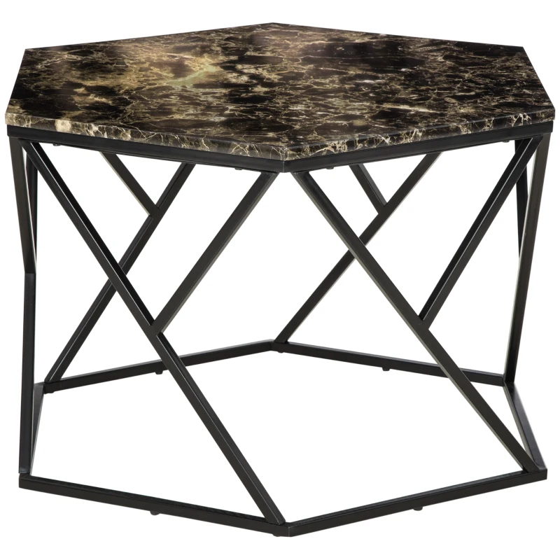 HOMCOM Coffee Table with High Gloss Marble Tabletop, Modern Cocktail Table with Steel Frame for Living Room, Black