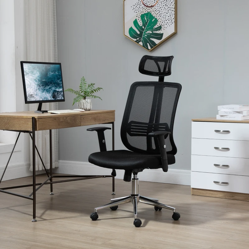 Vinsetto High Back Mesh Chair Office Task Chair with Adjustable Height, Headrest, Arm, Lumbar Back Support, Black