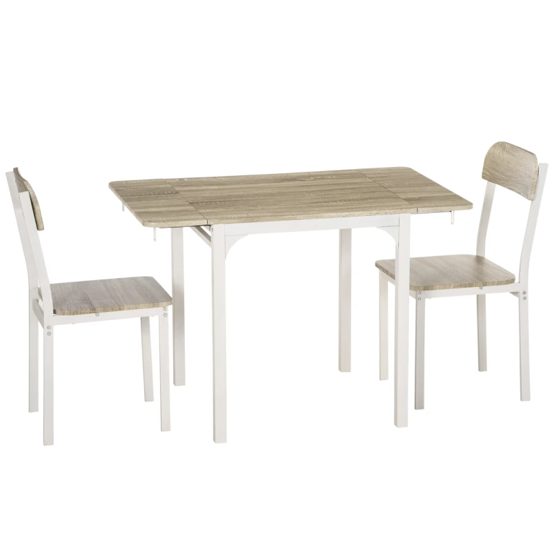 HOMCOM Foldable Dining Table Set for 2, Drop-Leaf Kitchen Table with 2 Chairs for Apartments, Studios, Natural Drop-leaf Dining Table Set Includes 2 Chairs
