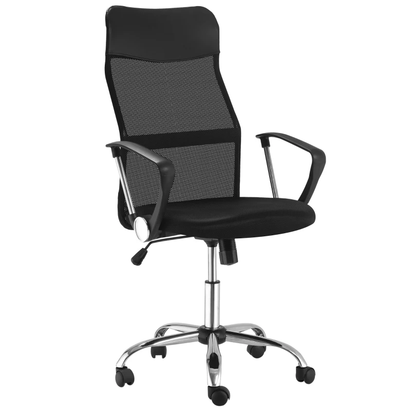 HOMCOM Ergonomic Mesh Office Chair, High Back Computer Desk Chair with Adjustable Height, Tilt Function, Armrest, 360° Swivel for Home Office, Black