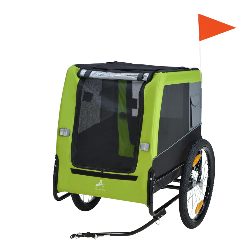 Aosom Dog Bike Trailer with Suspension System, Hitch, Pet Bicycle Trailer for Medium Dogs with 20" Wheels, Storage Pockets, Safey Leash, Reflectors, Flag, Green