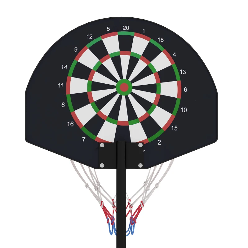 Soozier 3-5ft Basketball Hoop and Stand with Magenic Dartboard and Darts, 15" Backboard, Weighted Base for Teens Youth