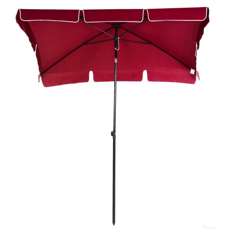 Outsunny 6.5x4ft Rectangle Patio Umbrella Aluminum Tilt Adjustable Garden Parasol Sun Shade Outdoor Canopy Red