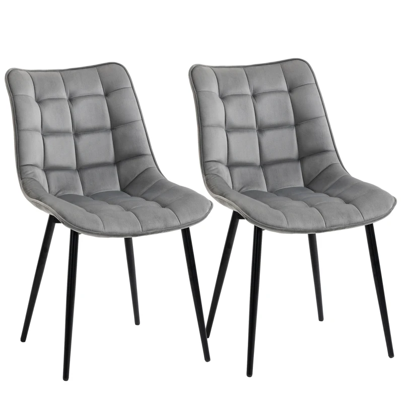 HOMCOM Upholstered Dining Chair Lounge Chair Soft Set of 2 Velvet-Touch Kitchen Reception Living Room Chair with Metal Legs, Grey