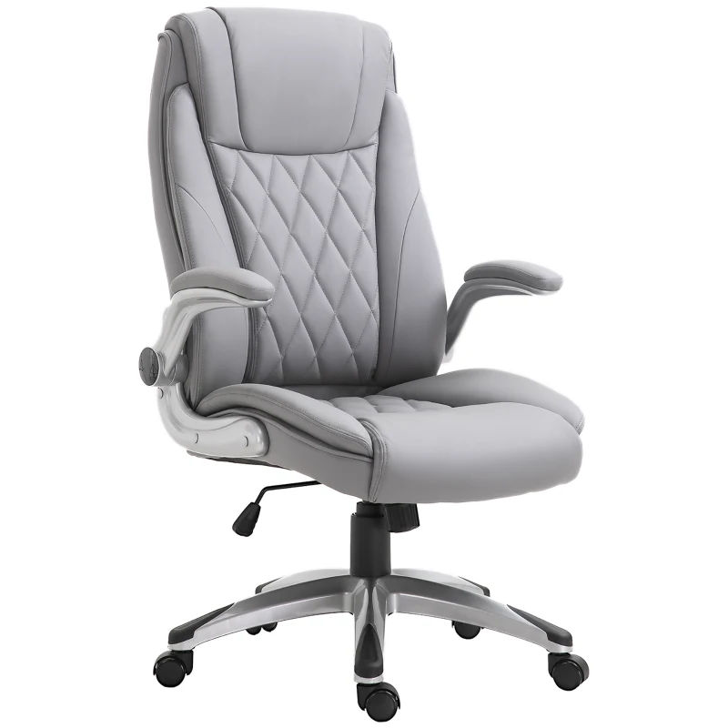 Vinsetto High-Back Office Chair Executive Swivel Computer Desk Chair, with PU Leather, Flip-up Armrest, Grey