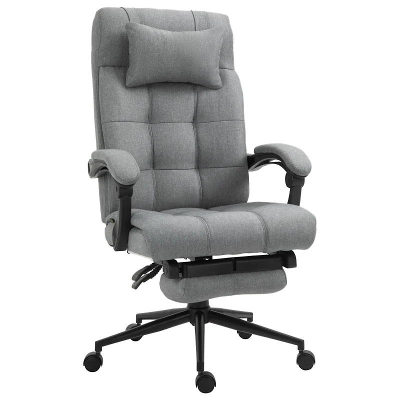 Vinsetto Executive Office Chair High Back Linen-Feel Fabric Swivel Chair with Upholstered Retractable Footrest, Headrest and Armrest, Light Grey