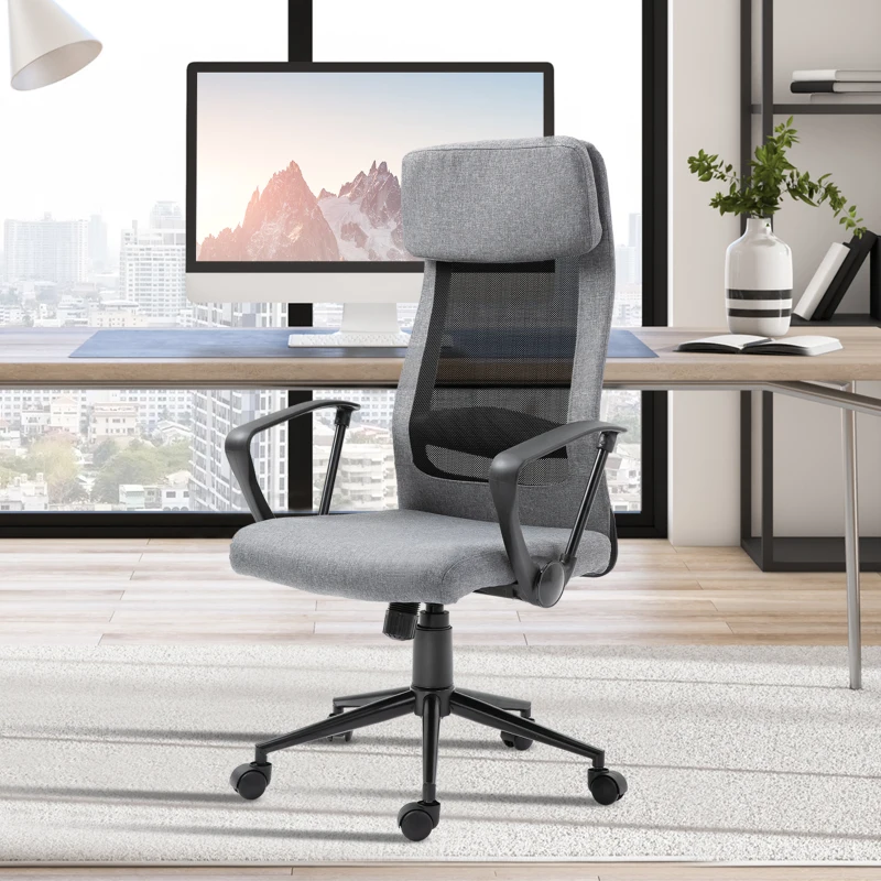 Vinsetto High Back Mesh Office Chair, Computer Chair with Headrest, Adjustable Height, Tilt Function and Armrests, Grey