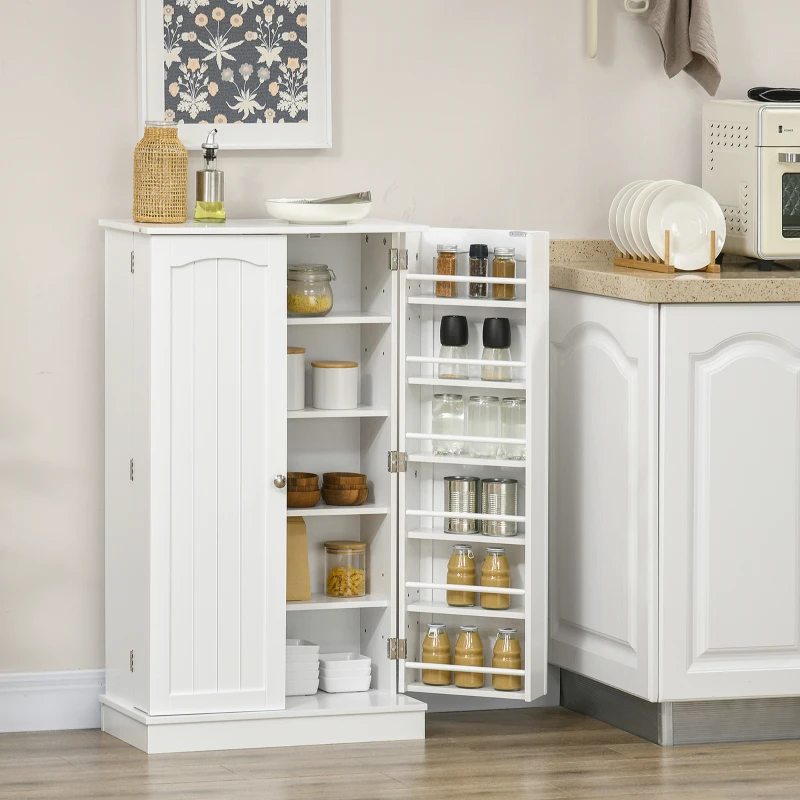 HOMCOM Freestanding Pantry Cabinet 41 Inch Kitchen Pantry with Spice Racks and Adjustable Shelves for Home Use, White