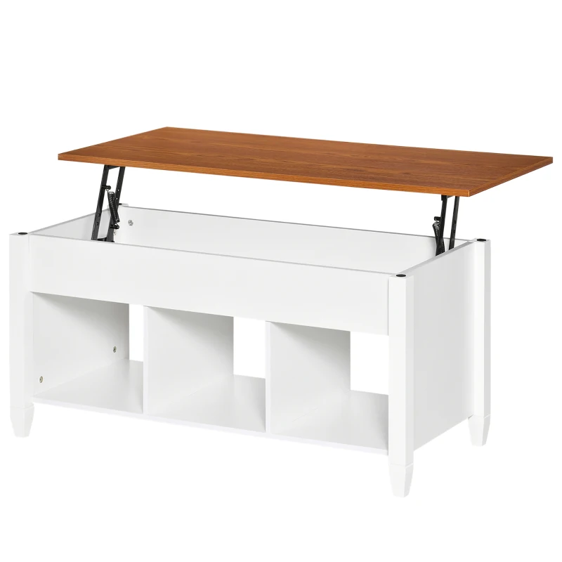 HOMCOM Lift Top Coffee Table, Modern Center Table with Storage Shelves and Hidden Compartment for Living Room, 41" L