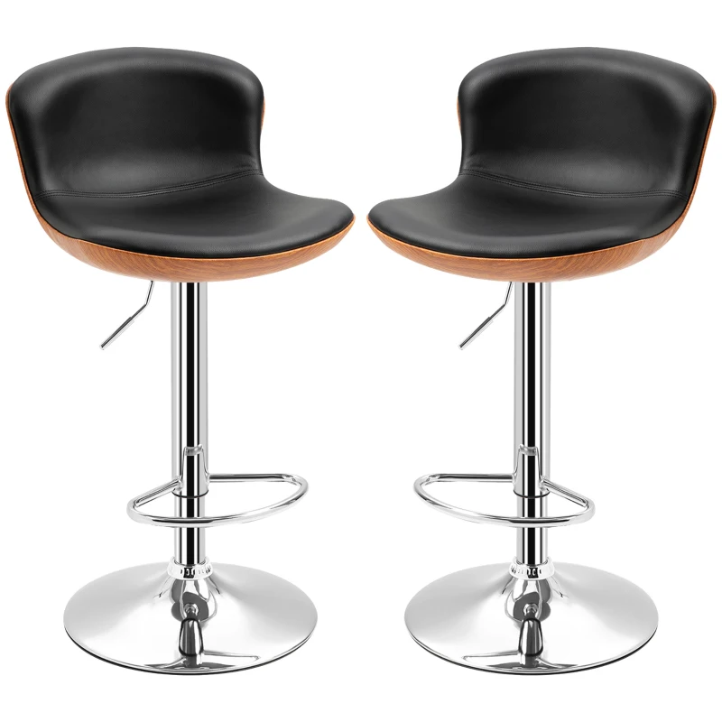 HOMCOM 2 Piece Modern Barstools with Backrest Counter Chairs with Footrest Swivel Black