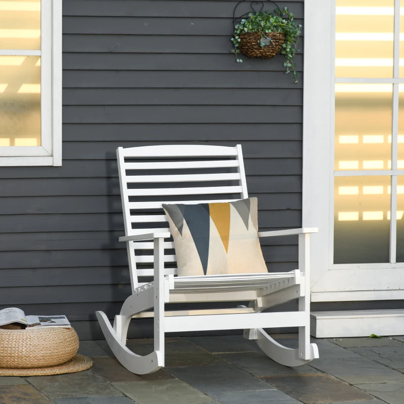 Outsunny Patio Rocking Chair Non-slip Porch Rocker for Balcony Garden Terrace Bamboo White