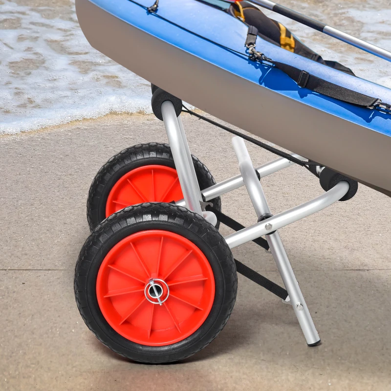 Soozier Foldable Kayak Cart, Aluminum Boat Canoe Carrier Tote Dolly Trolley Transport Trailer NO-Flat Wheel Silver