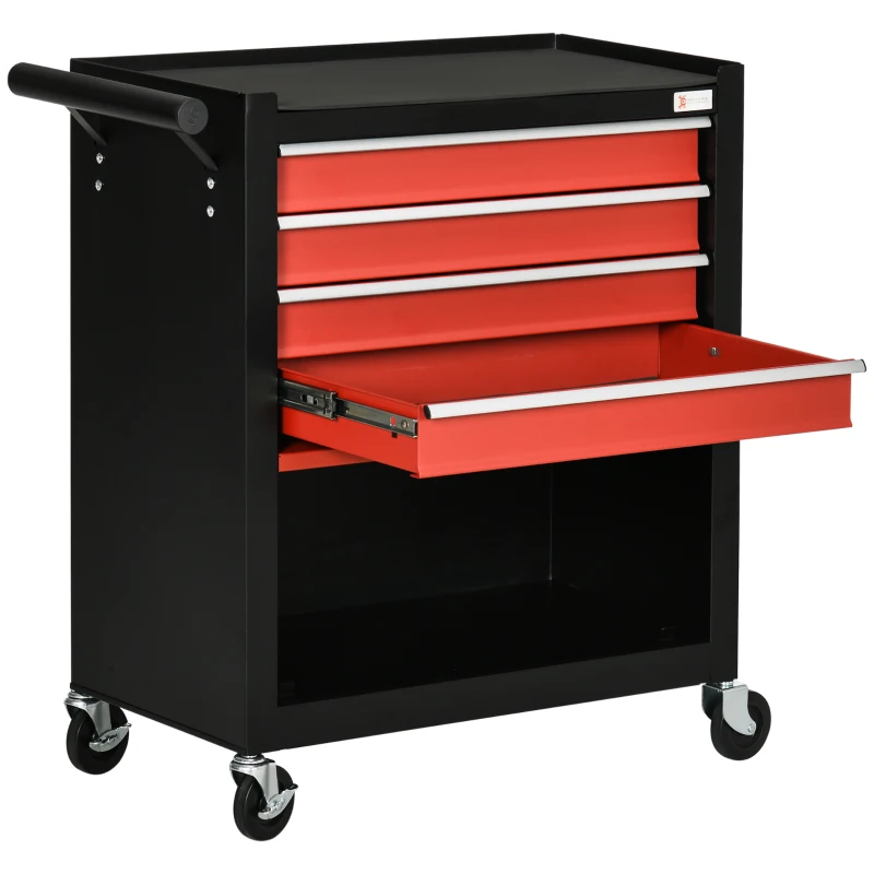 DURHAND 4-Drawer Tool Chest with 4 Wheels, Rolling Tool Box and Storage Cabinet, Portable Tool Organizer for Garage, Red