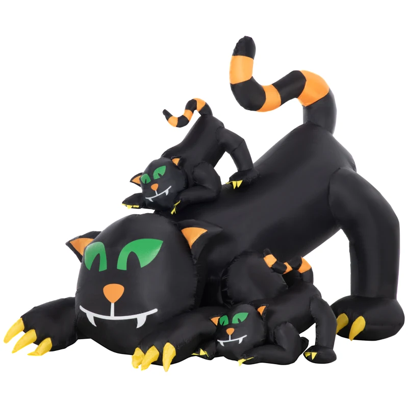 Outsunny 6.5' Inflatable Halloween Decoration Three Black Kitty Cats, Blow-Up LED Display Indoor Outdoor for Garden, Lawn, Party, Holiday