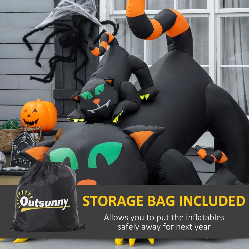 Outsunny 6.5' Inflatable Halloween Decoration Three Black Kitty Cats, Blow-Up LED Display Indoor Outdoor for Garden, Lawn, Party, Holiday