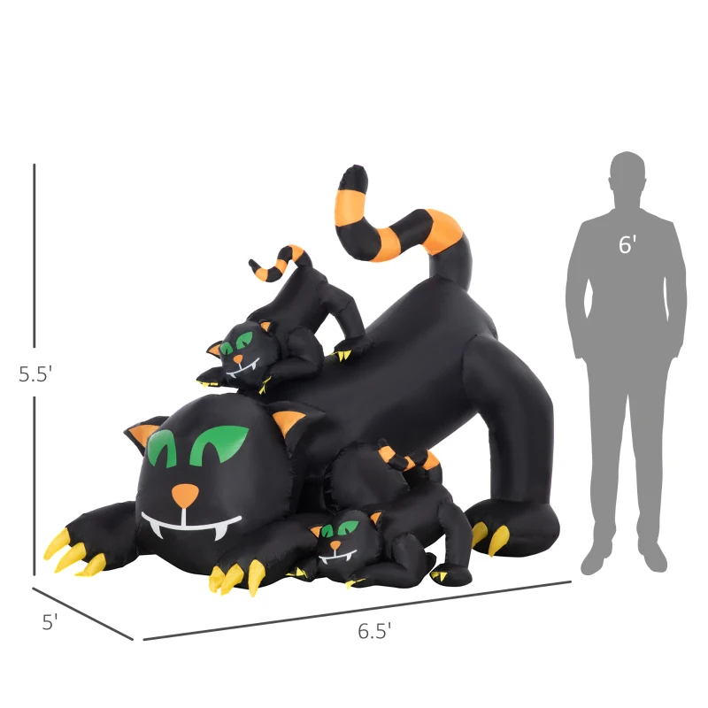 Outsunny 6.5' Inflatable Halloween Decoration Three Black Kitty Cats, Blow-Up LED Display Indoor Outdoor for Garden, Lawn, Party, Holiday