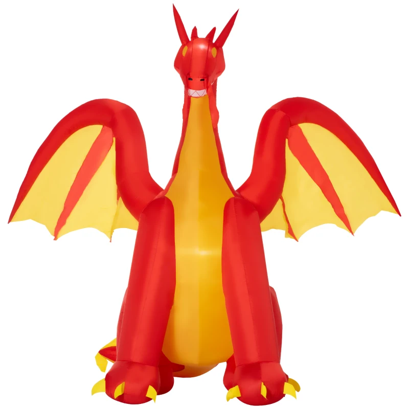 HOMCOM 9.5ft Halloween Inflatables, Giant Inflatable Fire Dragon, Blow Up Outdoor LED Yard Display, Waterproof