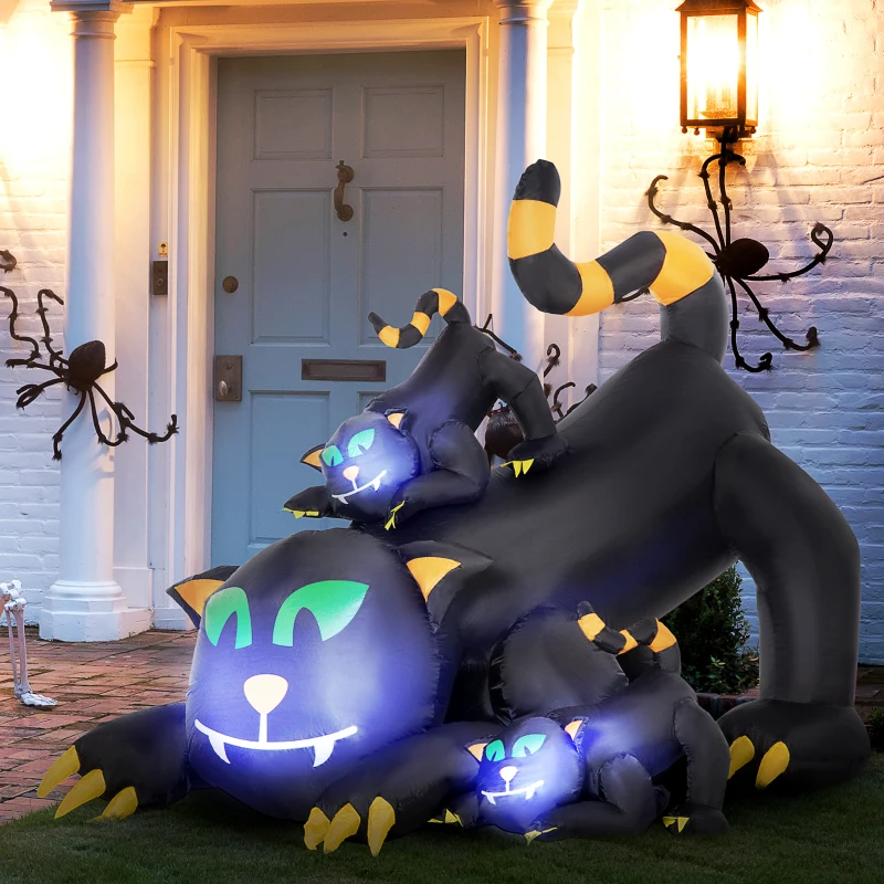 Outsunny 6.5' Inflatable Halloween Decoration Three Black Kitty Cats, Blow-Up LED Display Indoor Outdoor for Garden, Lawn, Party, Holiday