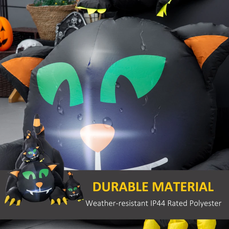 Outsunny 6.5' Inflatable Halloween Decoration Three Black Kitty Cats, Blow-Up LED Display Indoor Outdoor for Garden, Lawn, Party, Holiday