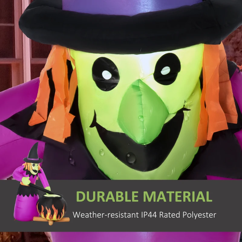 Outsunny 6ft Inflatable Halloween Witch Brews Cauldron with Flame Light, Blow-Up LED Display Indoor Outdoor for Garden, Lawn, Party, Holiday