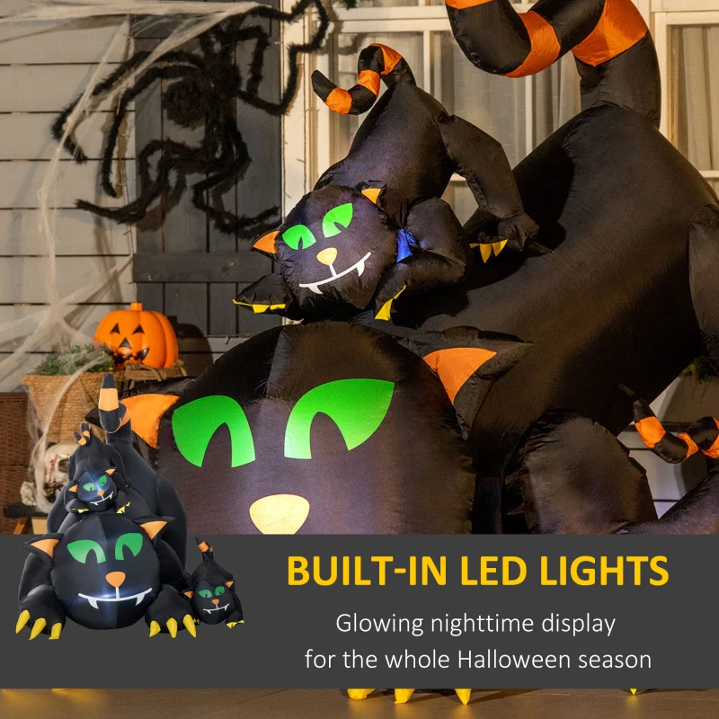 Outsunny 6.5' Inflatable Halloween Decoration Three Black Kitty Cats, Blow-Up LED Display Indoor Outdoor for Garden, Lawn, Party, Holiday