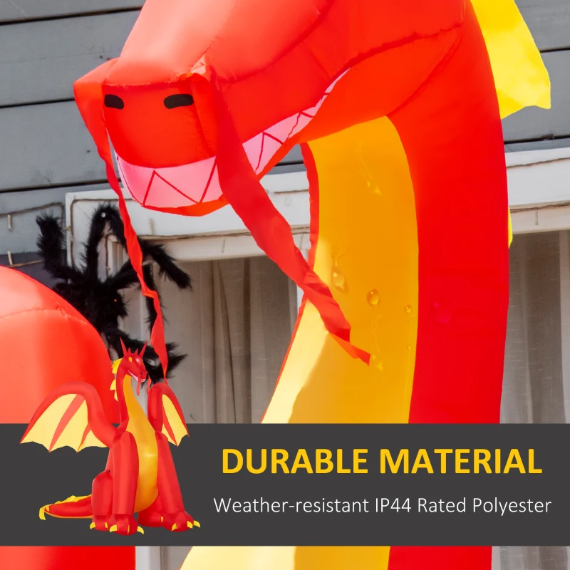 HOMCOM 9.5ft Halloween Inflatables, Giant Inflatable Fire Dragon, Blow Up Outdoor LED Yard Display, Waterproof