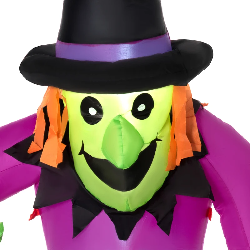 Outsunny 6ft Inflatable Halloween Witch Brews Cauldron with Flame Light, Blow-Up LED Display Indoor Outdoor for Garden, Lawn, Party, Holiday