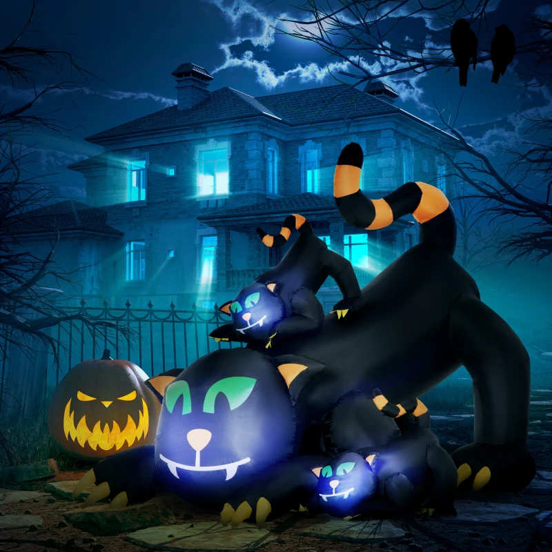 Outsunny 6.5' Inflatable Halloween Decoration Three Black Kitty Cats, Blow-Up LED Display Indoor Outdoor for Garden, Lawn, Party, Holiday