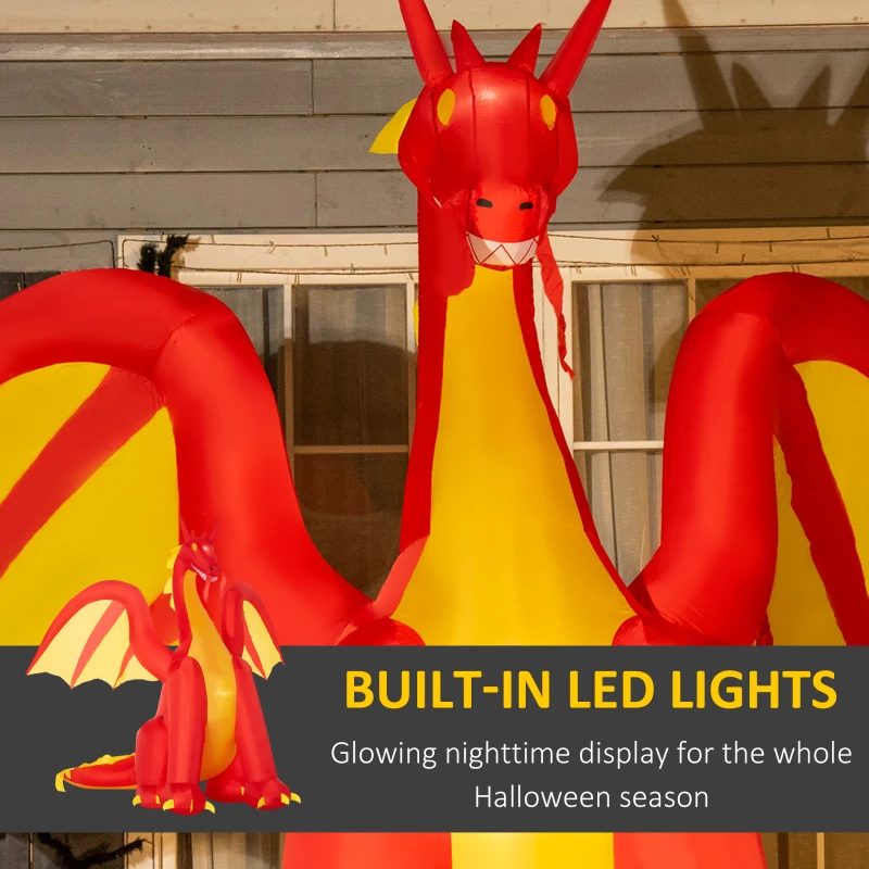 HOMCOM 9.5ft Halloween Inflatables, Giant Inflatable Fire Dragon, Blow Up Outdoor LED Yard Display, Waterproof