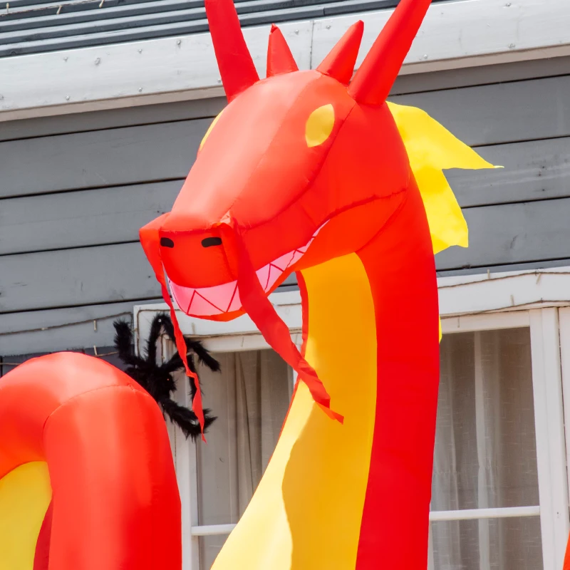 HOMCOM 9.5ft Halloween Inflatables, Giant Inflatable Fire Dragon, Blow Up Outdoor LED Yard Display, Waterproof